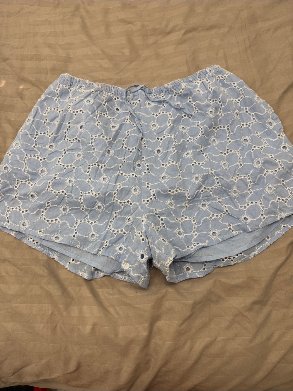 stradivarius Light Blue Eyelet Lace Bermuda Shorts
